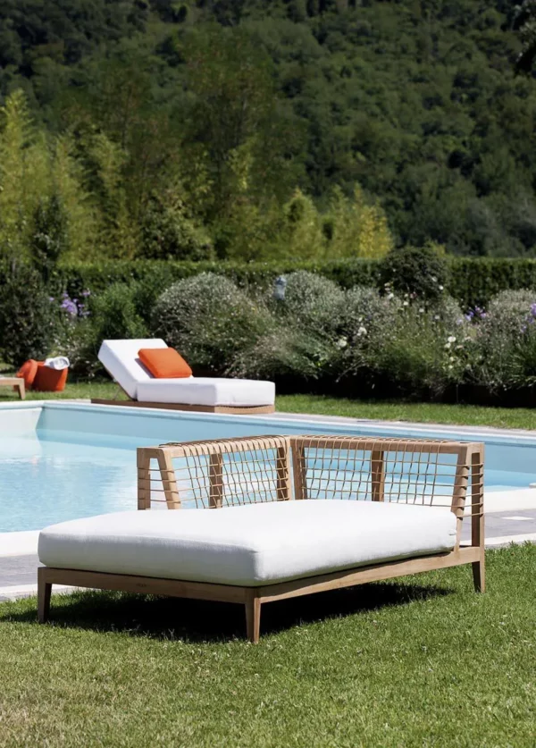 Synthesis right chaise-longue module in teak and Waprolace - Image 2